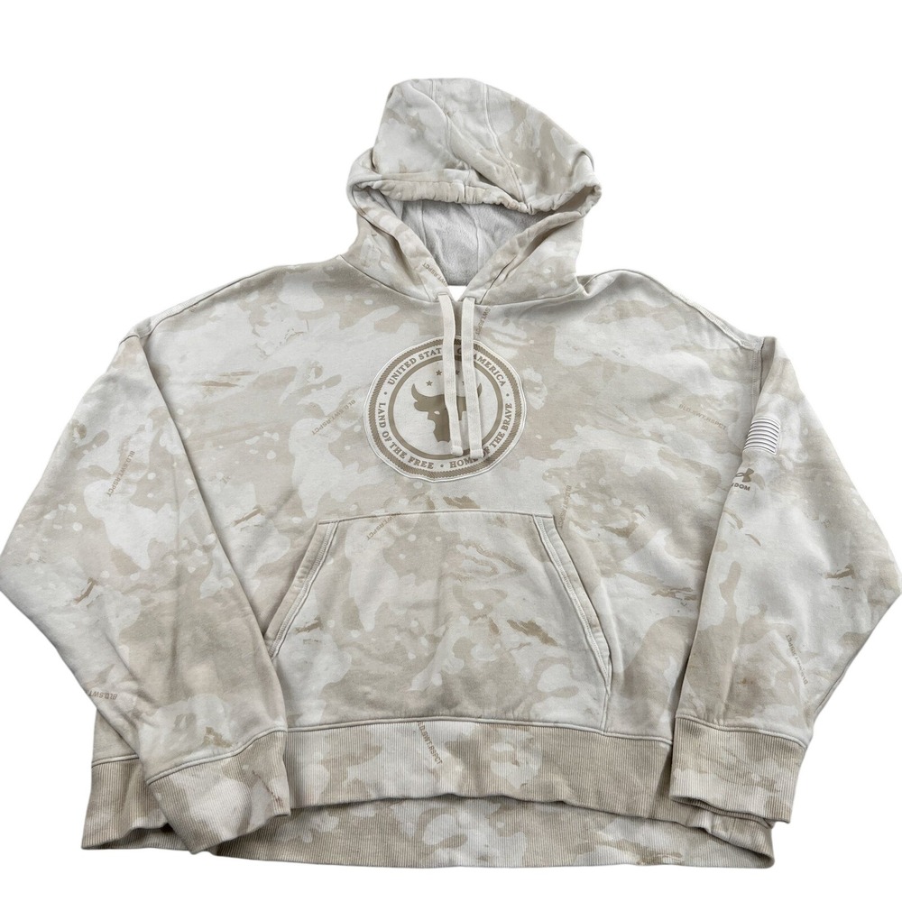 Under Armour Project Rock Camo Hoodie XL White Tan Women Freedom Veterans Flag